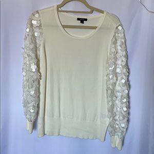 White sweater with fun beaded arms